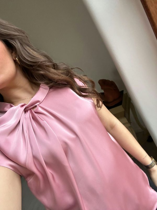 Neo Noir Fleur Drapy Satin Blouse Light Pink
