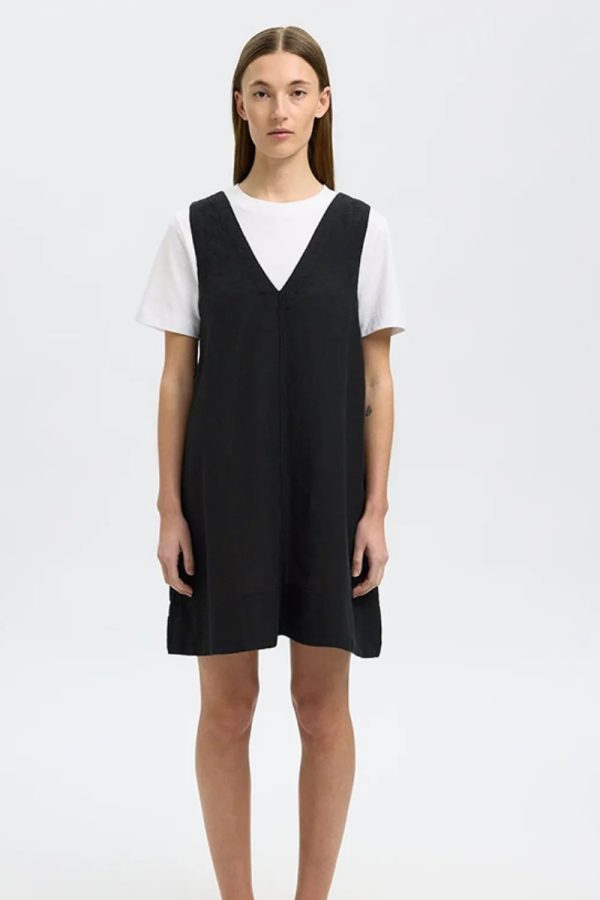 Selected Femme Linna SL Short Linen Dress Black