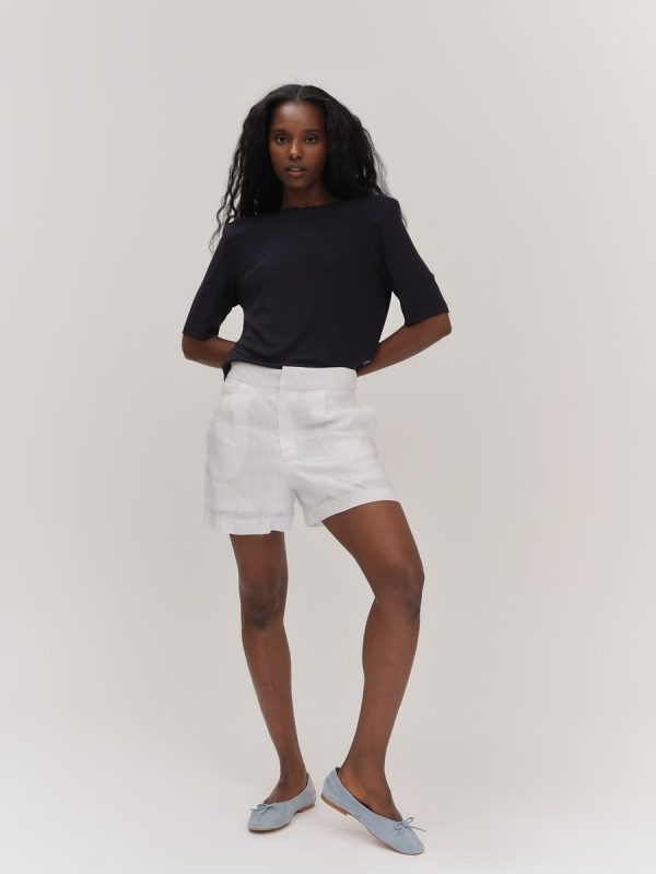 Ella & il Freya Solid Linen Shorts White