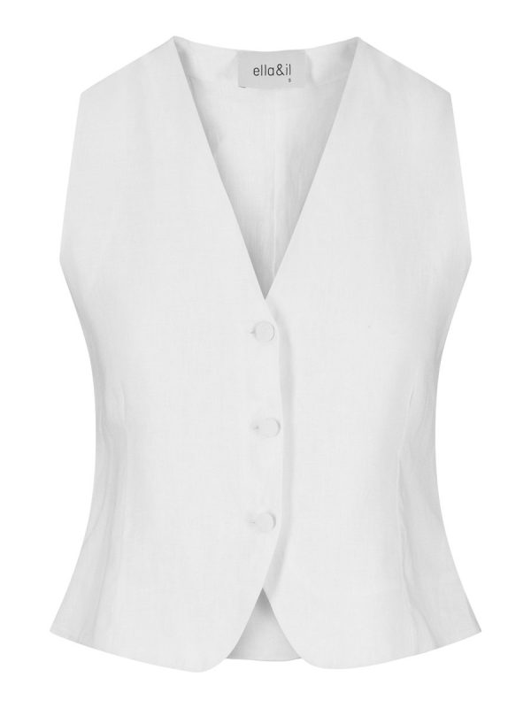 Ella & il Johanne Linen Vest White - Bilde 3