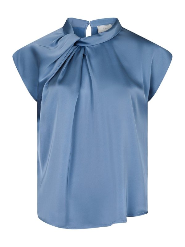 Neo Noir Fleur Drapy Satin Blouse Dusty Blue