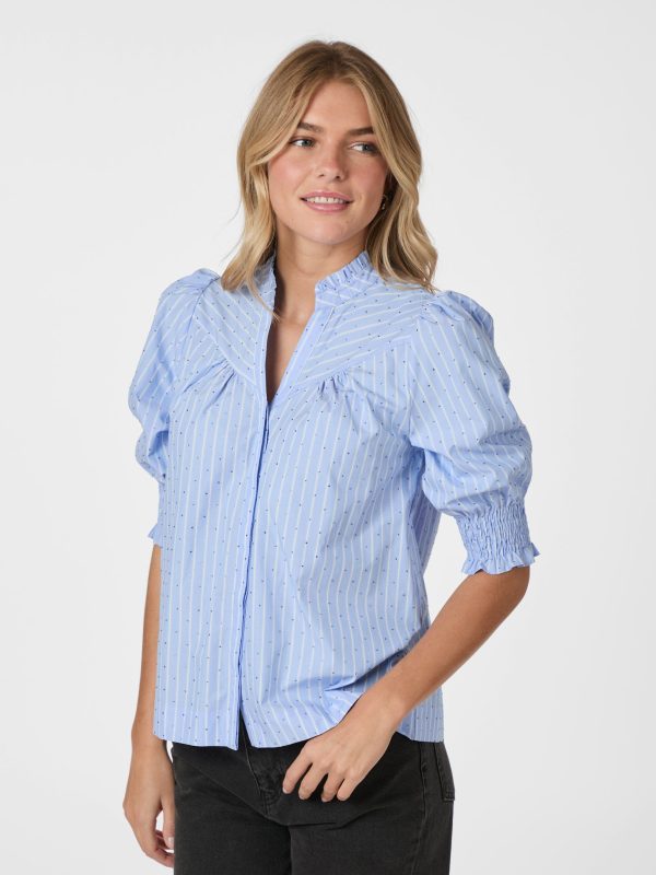 Neo Noir Diana B Stripe Stone Blouse Light Blue