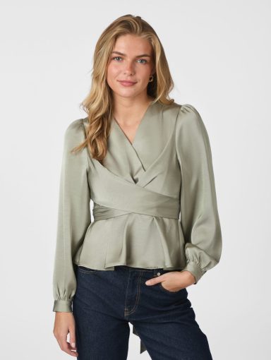 Neo Noir Rista Heavy Sateen Blouse Smoke Green