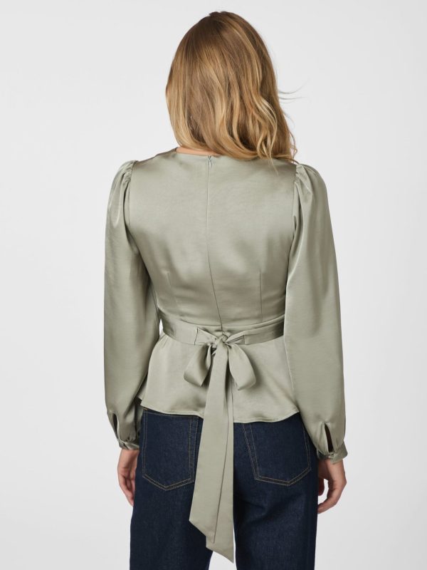Neo Noir Rista Heavy Sateen Blouse Smoke Green - Bilde 4