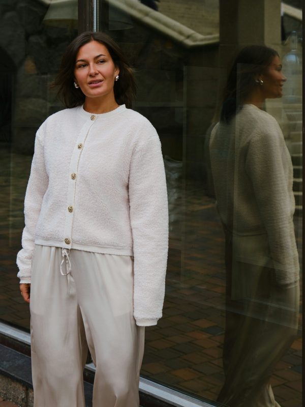Neo Noir Limo Fluffy Knit Cardigan Creme - Bilde 3