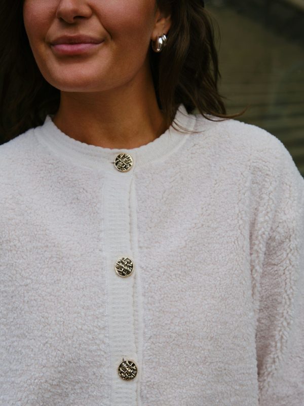 Neo Noir Limo Fluffy Knit Cardigan Creme - Bilde 4
