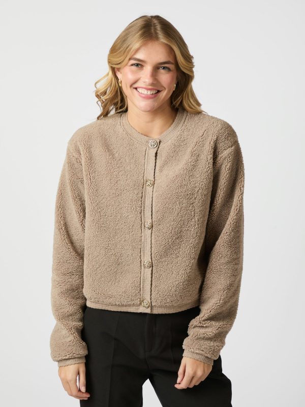 Neo Noir Limo Fluffy Knit Cardigan Dark Sand - Bilde 3