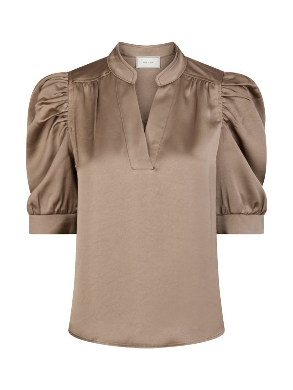 Neo Noir Roella Heavy Sateen Blouse Dark Taupe