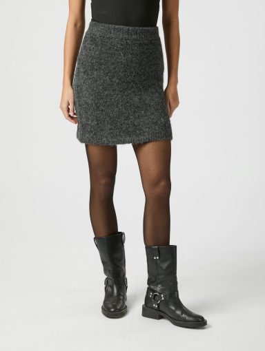 Neo Noir Naria Fluffy Knit Skirt Antracit