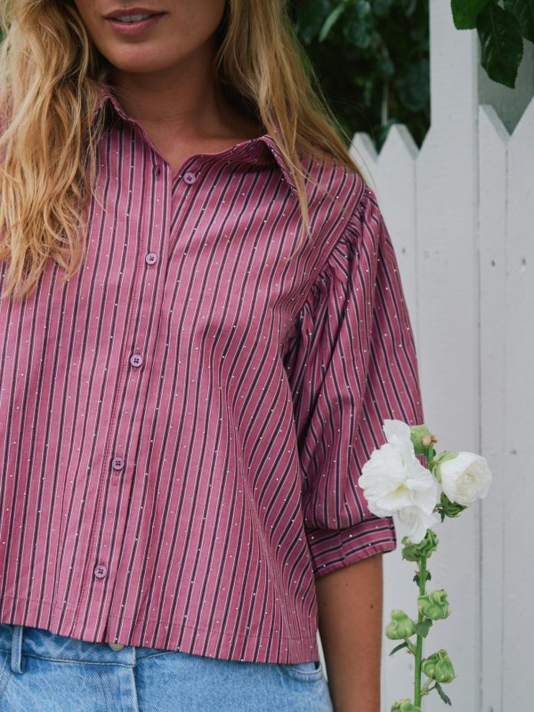 Neo Noir Etta Soft Stripe Stone Shirt Dark Rose - Bilde 3