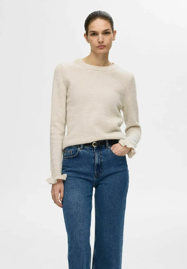 Selected Femme Lulu L/S Knit Frill Cuff O-Neck Birch Melange - Bilde 2