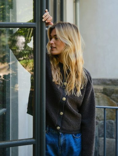 Neo Noir Limo Fluffy knit Cardigan Antracit