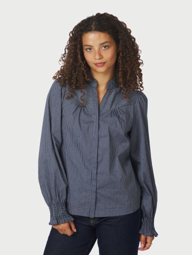 Neo Noir Astrida Stripe Stone Blouse Navy
