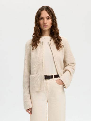 Selected Femme Sia Ras L/S Knit Short Cardigan Birch