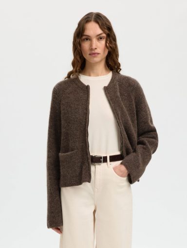 Selected Femme Sia Ras L/S Knit Short Cardigan Chocolate Chip