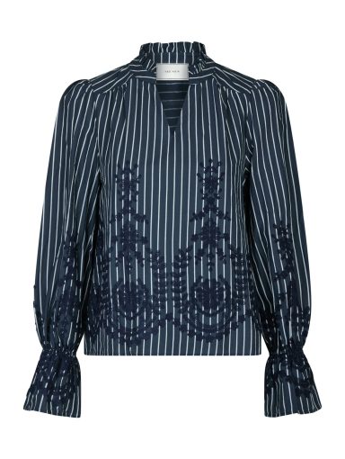 Neo Noir Amara Stripe Emb Blouse - Navy