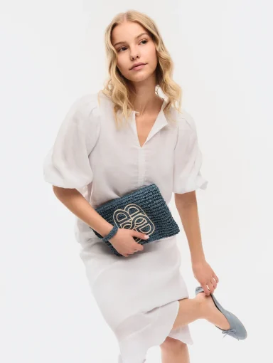 Ella & il mim Straw Clutch - Blue