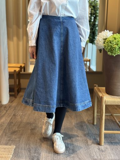 Selected Femme Agathe MW Midi Denim Skirt Medium Blue Denim