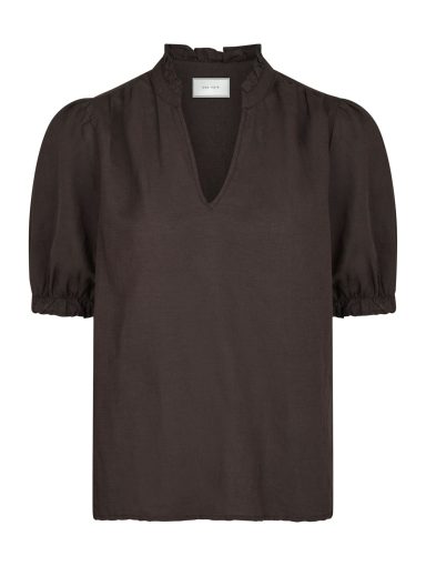 Neo Noir Odesa Linen Blouse Dark Brown