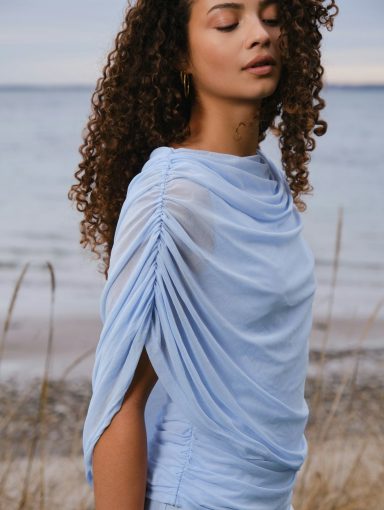 Neo Noir Cottuna Drapy Mesh Top - Light Blue