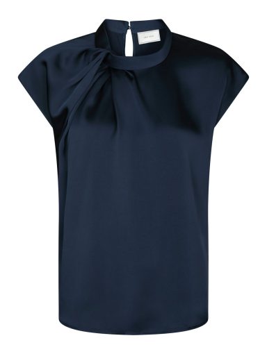 Neo Noir Fleur Drapy Satin Blouse Navy