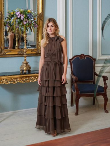 Neo Noir Marli Solid Chiffon Dress Dusty Brown