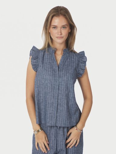 Neo Noir Siona Emb Stripe Top Blue