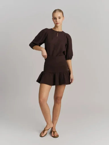 Ella & il Anna Linen Top Dark Brown