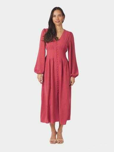Neo Noir Annelie Solid Crepe Dress Cherry Pink