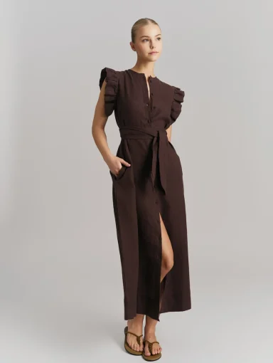 Ella & il Pam Linen Dress Dark Brown
