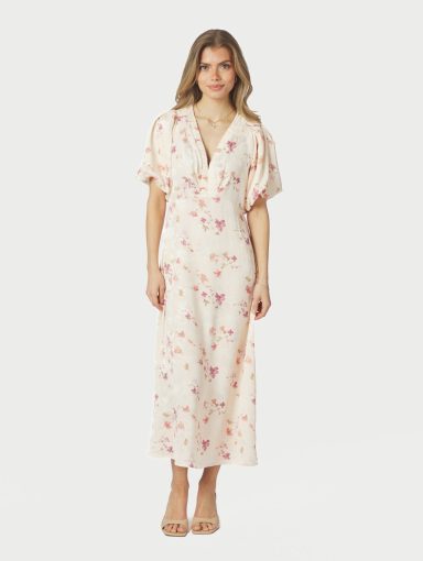 Neo Noir Illana Sateen Print Dress - Creme