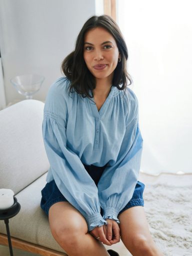Neo Noir Celise Chambray Blouse Light Blue