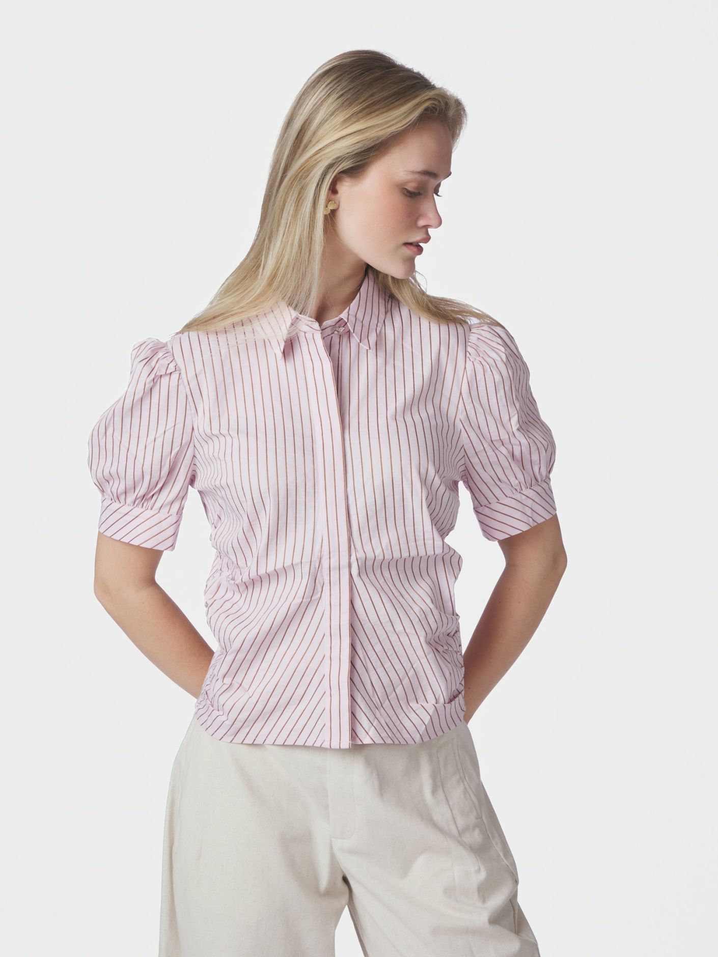 Neo Noir Frannie Structure Stripe Shirt Light Pink