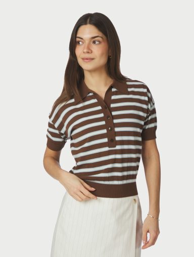 Neo Noir Emira Knit Polo Top Dark brown