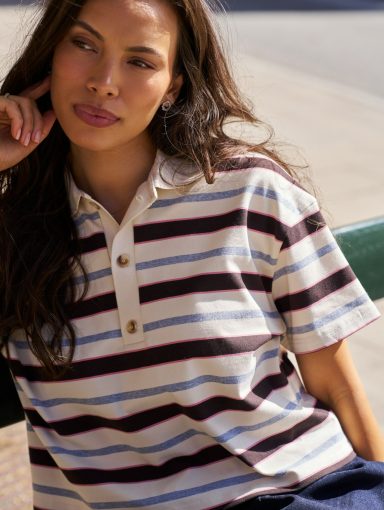 Neo Noir Vennera Triple Stripe Polo Tee Grey