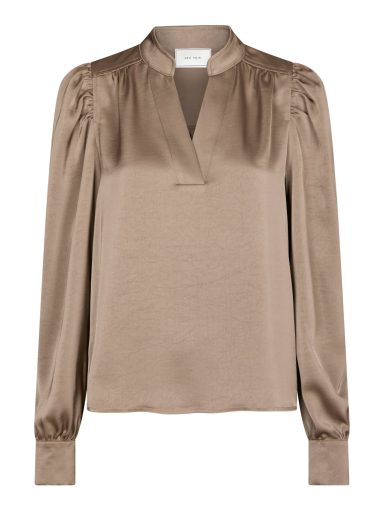 Neo Noir Rosslyn Heavy Sateen Blouse Dark Taupe