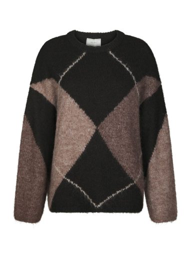 Neo Noir Inga Check Fluff Knit Blouse Dark Brown
