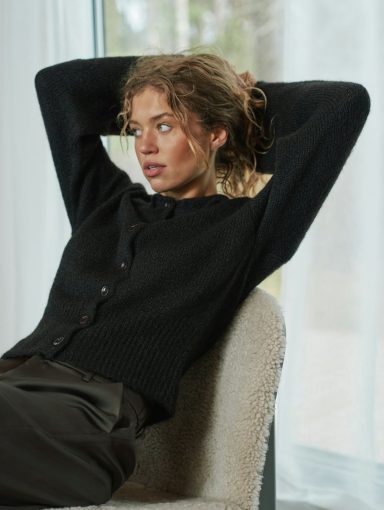 Neo Noir Ramera fluffy knit cardigan Dark Brown