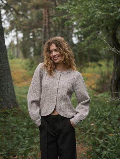 Neo Noir Koteas Cable Knit Cardigan Beige Melange