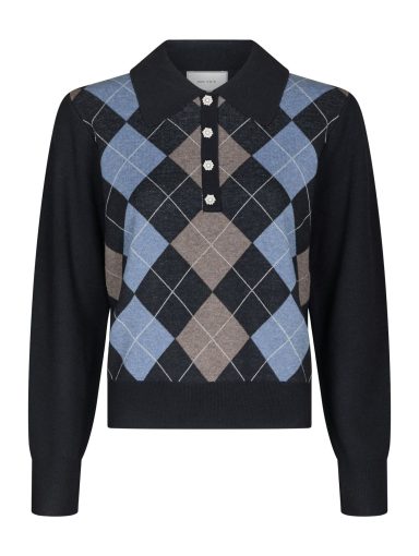 Neo Noir Julina Check Knit Blouse Navy