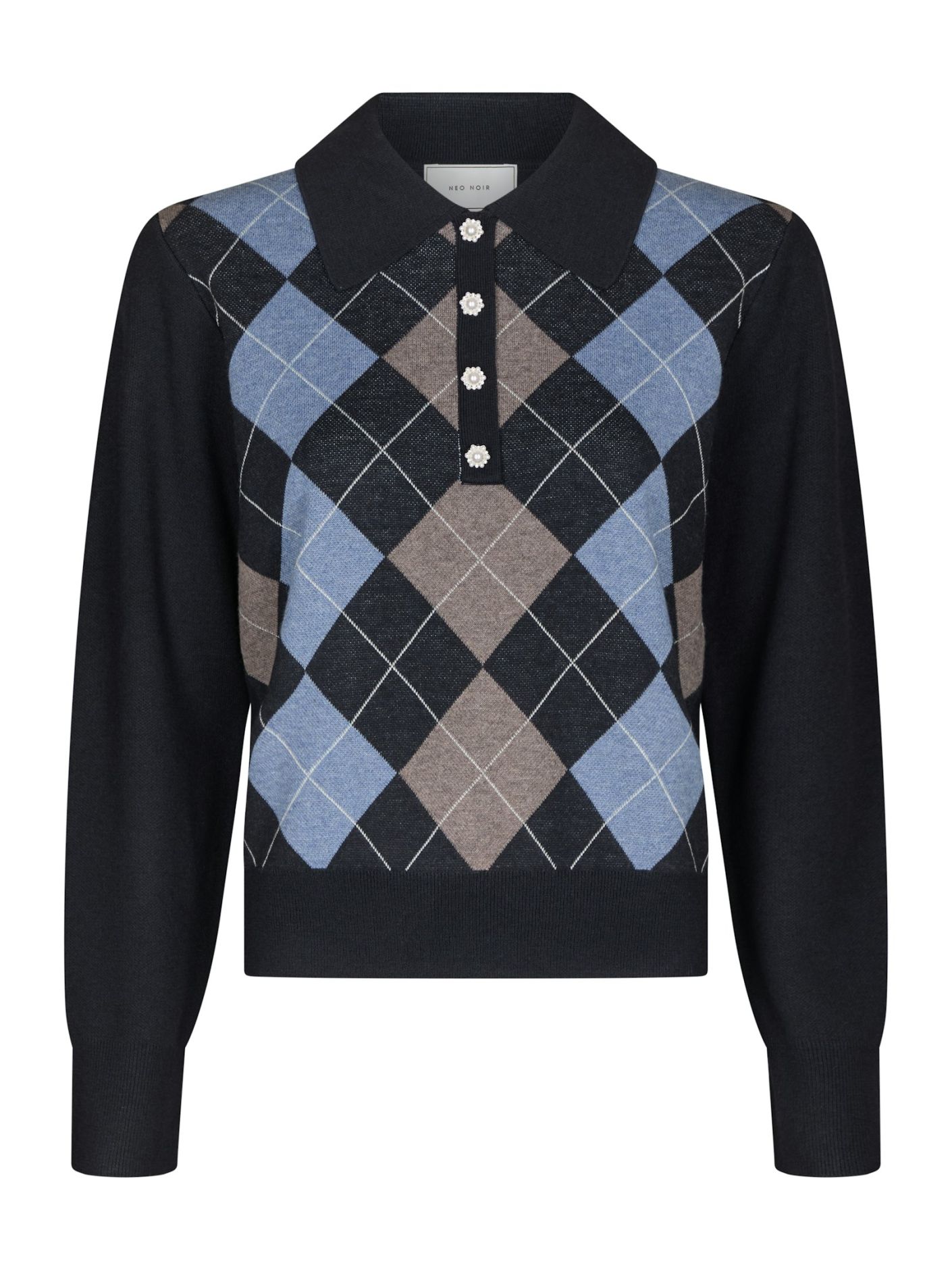 Neo Noir Julina Check Knit Blouse Navy