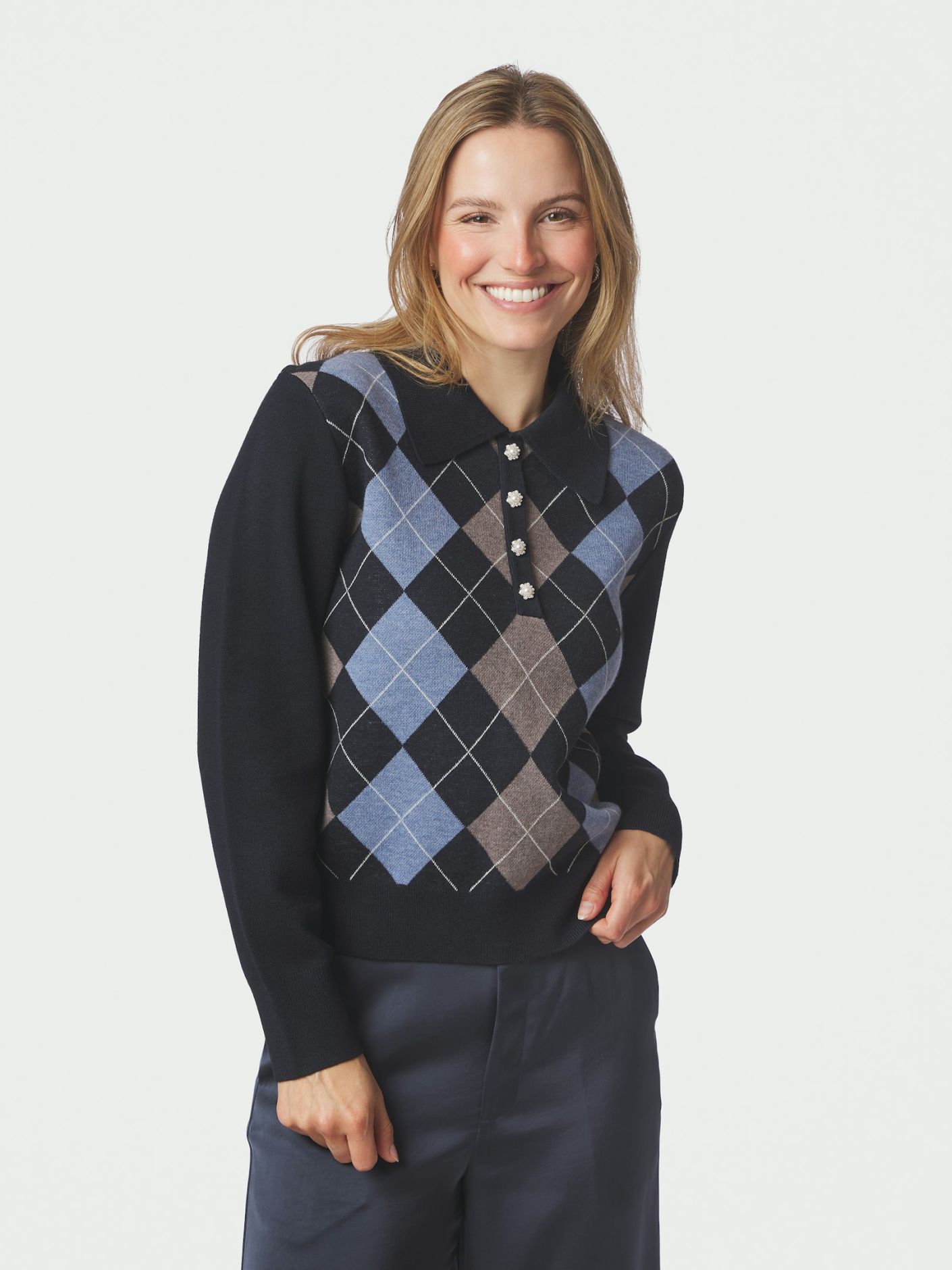 Neo Noir Julina Check Knit Blouse Navy - Bilde 3