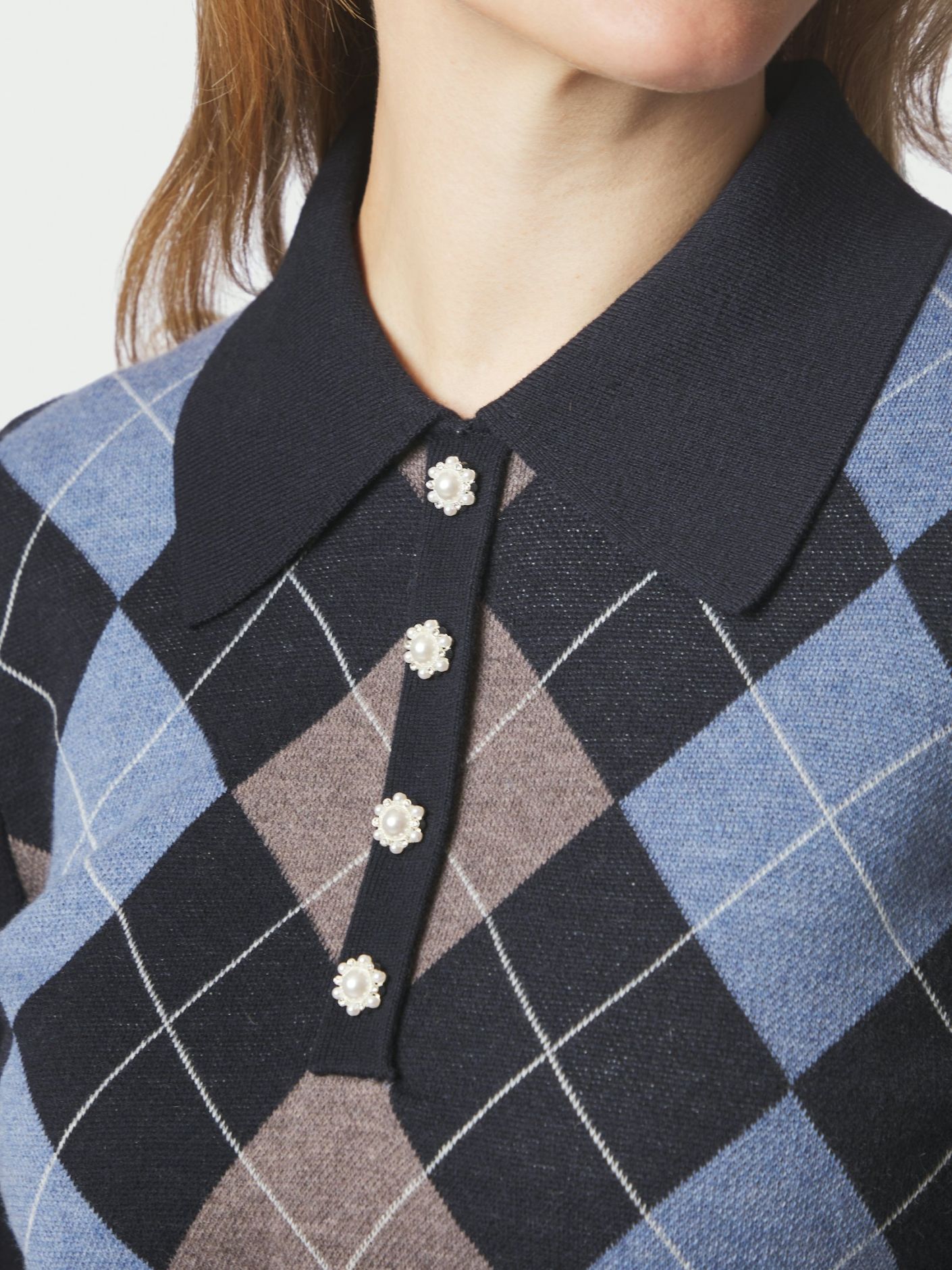 Neo Noir Julina Check Knit Blouse Navy - Bilde 5