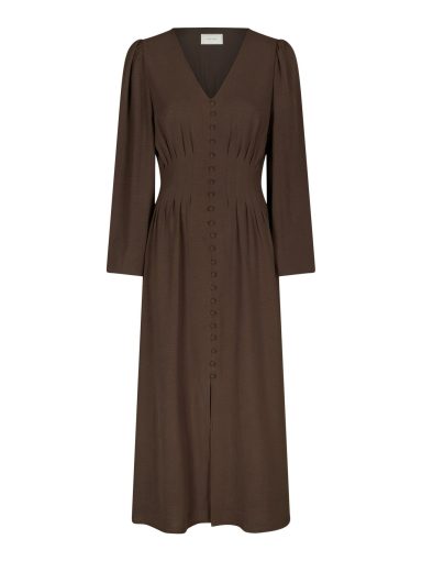 Neo Noir Annelie Solid Crepe Dress Dark Brown