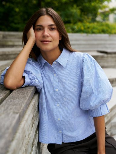 Neo Noir Etta Flower Stripe Shirt Light Blue