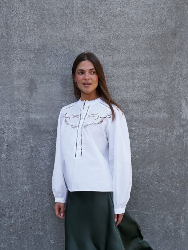 Neo Noir Aneliah C Poplin Emb Blouse White