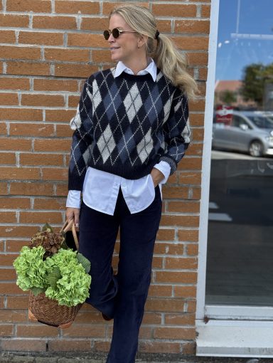 Dear Dharma Argyle Sweater Midnight Blue