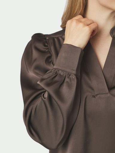 Neo Noir Rosslyn Heavy Sateen Blouse Dark Brown