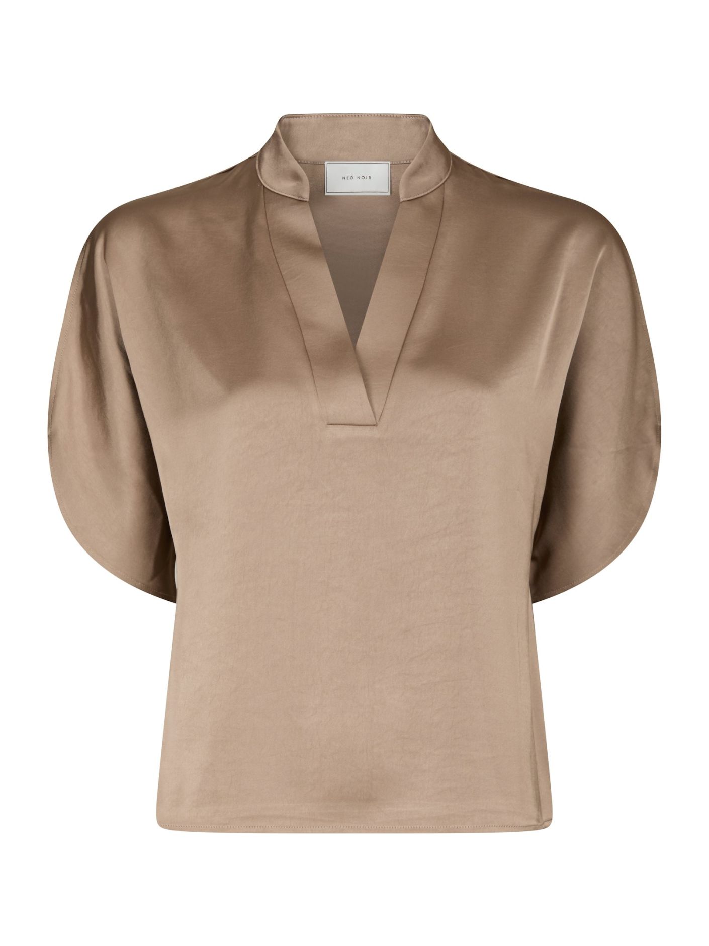 Neo Noir Anelle Heavy Sateen Blouse Dark Taupe - Bilde 4