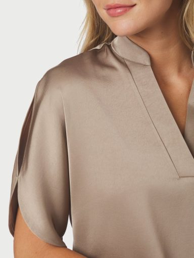 Neo Noir Anelle Heavy Sateen Blouse Dark Taupe